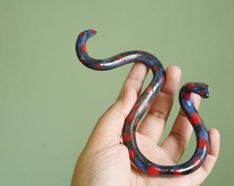 ceramic snake miniature , garden ceramic snake figurine, ceramic snake decor, blue ceramic snake