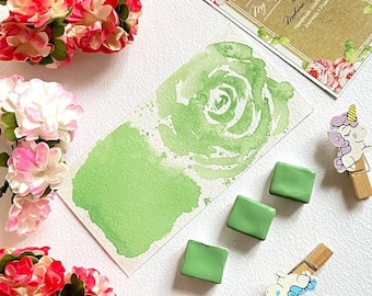 Green Apple Creamy green Handmade Watercolor Paint - green matt natural pigment aquarelle