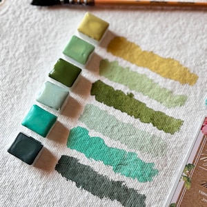Herbs Palette - green Pastel watercolor palette, green watercolor set, green aquarelle set, Green paint set, green natural pigment paint set