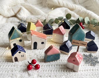 Handade ceramic cottage (Set of 2): Handmade Putz House Decor, mystery ceramic house, ceramic village bothy decor