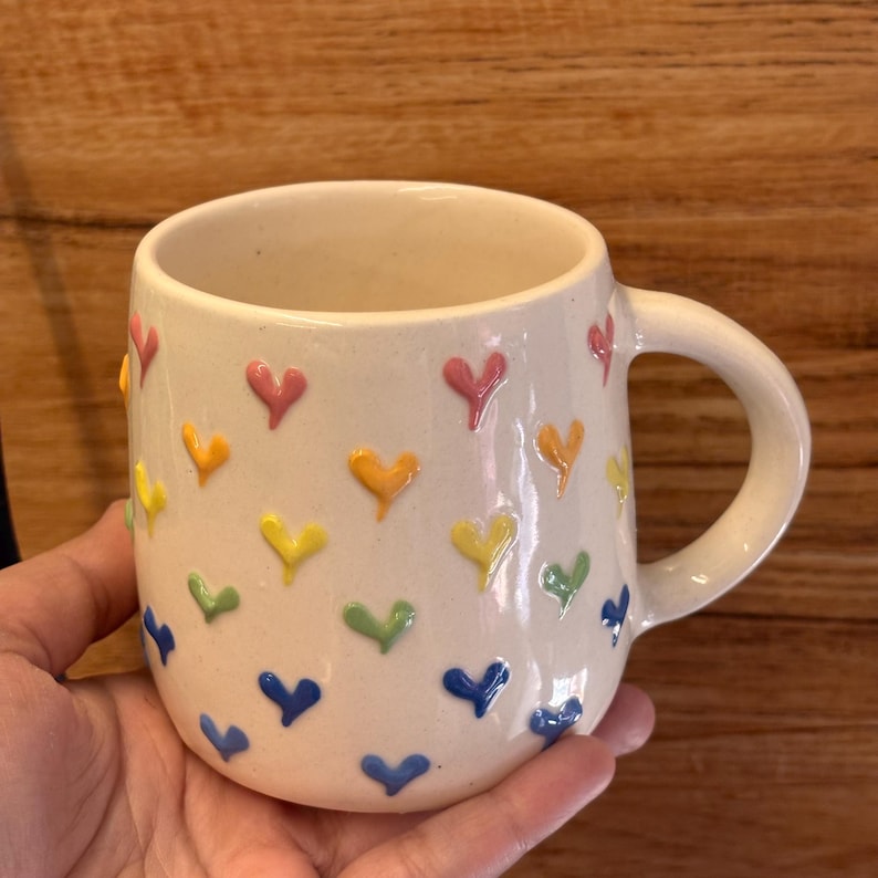 Tiny hearts 3D Handmade Ceramic Mug – 300ml Coffee Mug, Gifts for girlfriend, mommy gifts, kitchen finds image 15