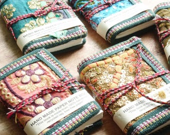 Indian Sari Mini Journal Set –  indian Handmade Recycled Paper Notebooks, 5-Piece, writer’s gifts