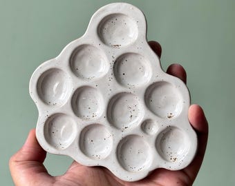 Palette de peinture rustique en céramique à bulles, palette en forme d'ammonite et de pyrite colorée, sélection Etsy, cadeau pour artistes