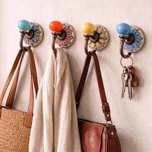 Handbemalte Keramikhaken, Keramikkleiderhaken, Keramik-Schlüsselhalter, Badezimmerhaken, Flurhaken, Keramikwandhaken für Pflanzen