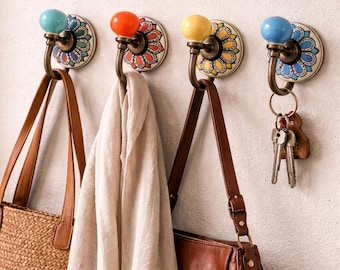 Hand Painted Ceramic Hook, ceramic Coat Hook, ceramic Unique Key Holder, Bathroom Hook, Hallway Hook, ceramic Wall Hook for Plants