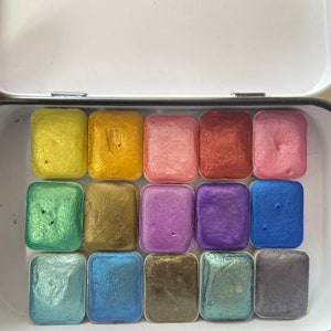 Handmade Shimmer Watercolor Paint Set - 15 Vegan Metallic Colors