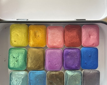 Handmade Shimmer Watercolor Paint Set - 15 Vegan Metallic Colors