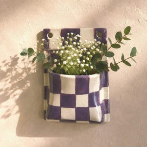Keramische vaas met ruitpatroon voor aan de muur, keramische plantenhouder voor aan de muur | keramische wanddecoratie | keramische bloemenvaas voor aan de muur