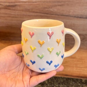 Tiny hearts 3D Handmade Ceramic Mug – 300ml Coffee Mug, Gifts for girlfriend, mommy gifts, kitchen finds image 5