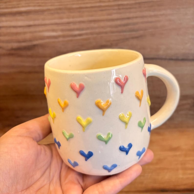 Tiny hearts 3D Handmade Ceramic Mug – 300ml Coffee Mug, Gifts for girlfriend, mommy gifts, kitchen finds image 17