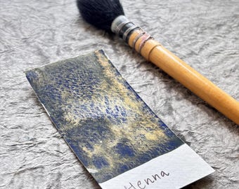 HENNA - Mustard Greenish Blue granulating watercolor paint - Handmade colors
