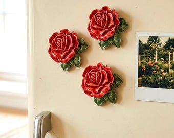 Ceramic rose fridge magnet - Pack of 3 ( approx 5-6 cm)