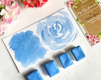 Blue glue -  pastel sky  Blue Handmade Watercolor Paint: Vegan Half Pan