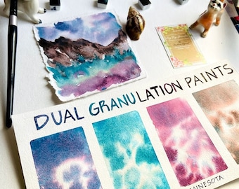 4 Granulating watercolors -  Natural pigment Handmade Watercolors Paint - Art supplies Made in India