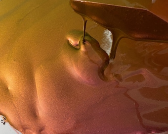 Lava - Rosso giallo Finitura cromata Vernice Colorshift - Quarto di padella - Vernice Colorshift fatta a mano - Acquerello finitura cromata