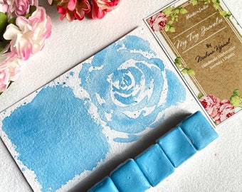 Blue Glue- light blue  Handmade Watercolor- Creamy  - Handmade Paint Half Pan- Sky blue Handmade paints - natural pigment