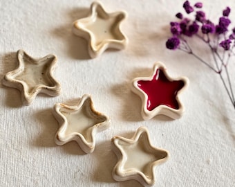 Hand Carved Star Ceramic Watercolor Pans - Set of 5, ceramic ink pots, Ceramic paint pots Star shaped