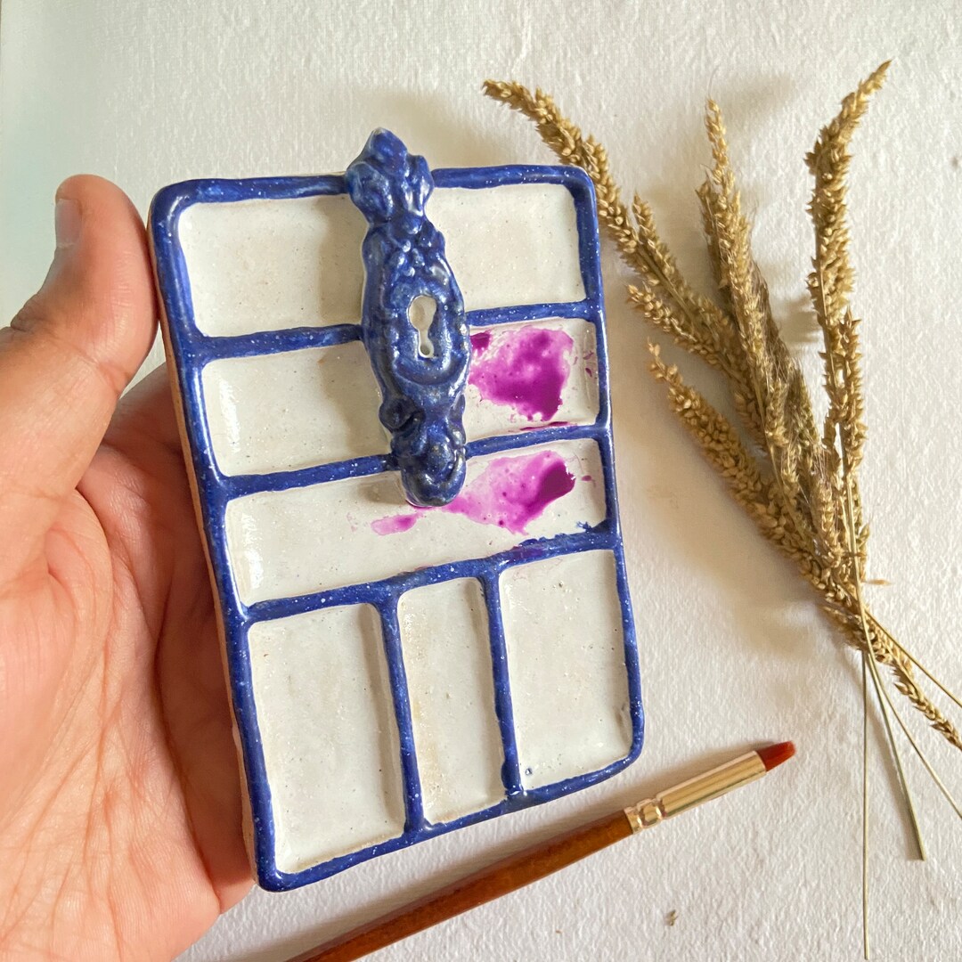 Handmade Ceramic Palette for Artist Blue Pottery Palette Etsy