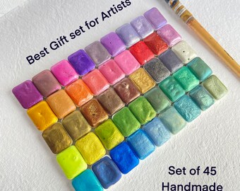 Metallic Watercolor Paint Set - 45 Shimmering Mica Pans, Artist Gift