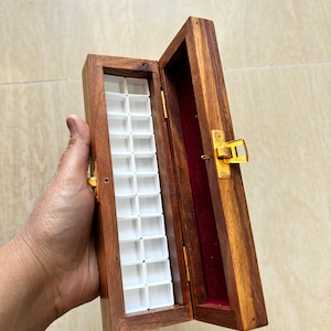 Wooden artist box with 22 empty paint half pans -Wooden Travel wooden Portable Watercolor Box | Walnut palette| Wooden Paint Pochade