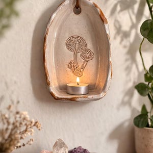 Rustic small ceramic wall hanging with budvase, Terracotta finish ceramic altar 10 cm, ceramic wall sconce image 17