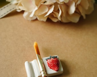 Strawberry Ceramic Brush rest , 2 slot brush holder , cute art gift