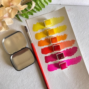 Warm vibrant Palette handmade paint -  handmade MATTE watercolor, floral natural watercolor set - Artist gift set -bright aquarelle set gift