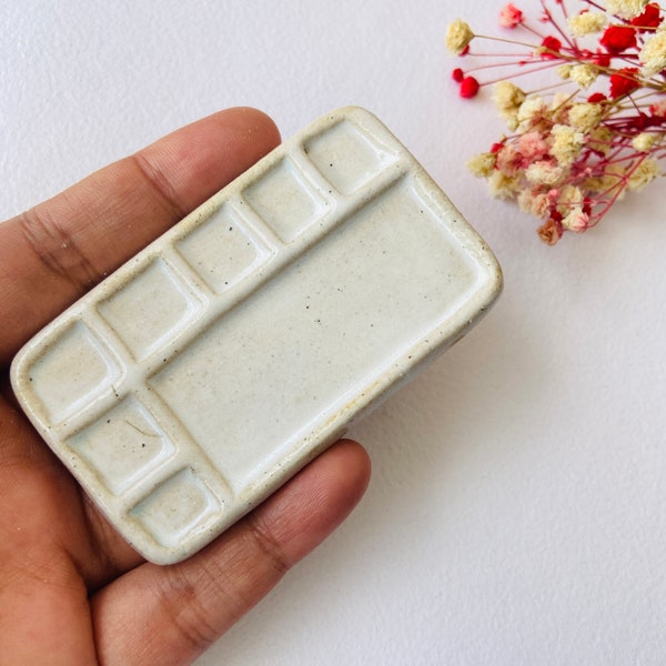 Tiny Ceramic Palette for Watercolor Painting - 10 days preorder _ travel palette - handmade watercolor - Paint mixing