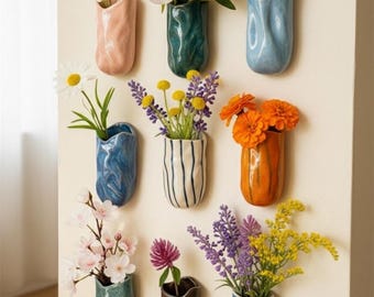 Mystery Small wobbly Ceramic budvase pot fridge magnet , wabi sabi fridge magnet vase, wedding favors, party favors, housewarming gifts.