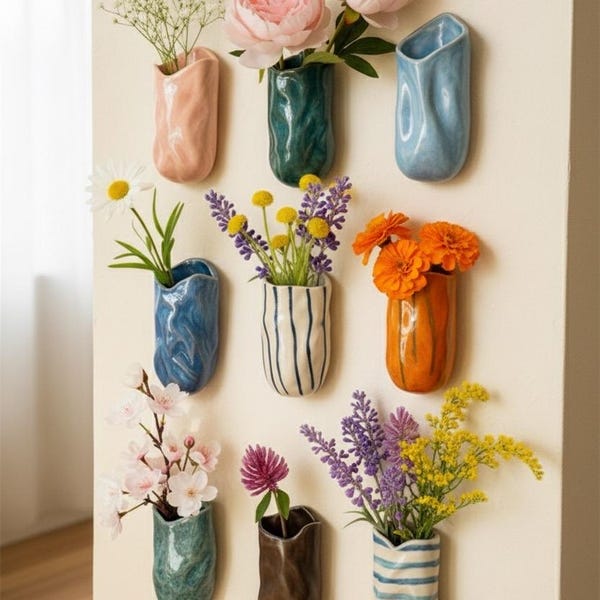 Mystery Small wobbly Ceramic budvase pot fridge magnet , wabi sabi fridge magnet vase, wedding favors, party favors, housewarming gifts.