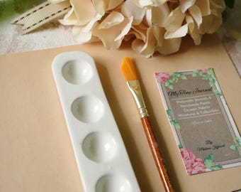 Mini 4 wells travel palette, porcelain paint palette, mini 4 wells ceramic palette