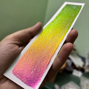Magneto Chrome colorshift paint - pink green yellow sparkle Handmade Aquarell Pan - Handmade calligraphy hypershift watercolor