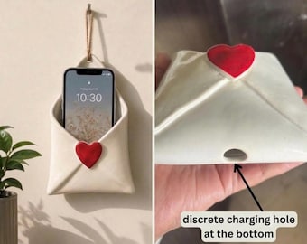 Envelope ceramic wall phone holder hanging with charging hole  - For Iphone, Envelope Phone wall mounting station
