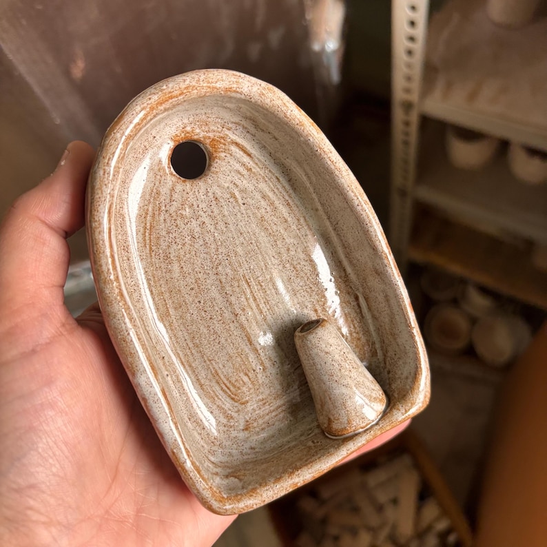 Rustic small ceramic wall hanging with budvase, Terracotta finish ceramic altar 10 cm, ceramic wall sconce image 12