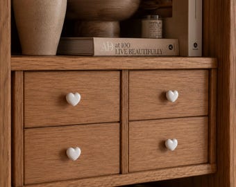 White hearts ceramic door knobs, minimalist Ceramic Door star Knob, Cupboard Cabinet Pull Handle, pottery gifts - 1 piece