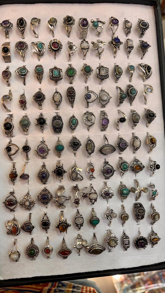 Set of 10 assorted Natural gemstone rings,  wholesale gemstone rings, hippie gemstone ring, mystery rings grab bag , gifts for her, Sale