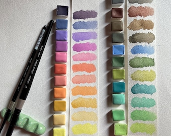Mystery Handmade Watercolor Paint Set, Matte Pastel Colors, 8 Half Pans aquarelle