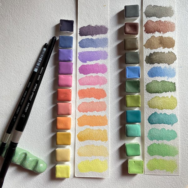 Mystery Handmade Watercolor Paint Set, Matte Pastel Colors, 8 Half Pans aquarelle