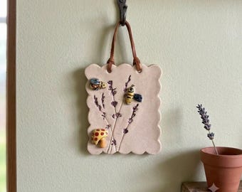 Botanical ceramic wall hanging - ceramic garden theme wall plaque, garden lover gifts