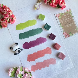 Tavolozza da giardino - acquerelli opachi fatti a mano verdi - acquerelli pastello, set di acquerelli con pigmenti naturali, regalo d'arte, set di acquerelli