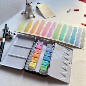 Pastel Handmade Watercolor Paint Set – 12 Aquarelle spring matt paint Pans