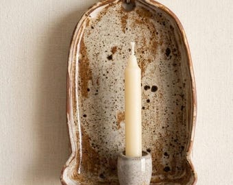 Ceramic wall sconce - Rustic ceramic  wall candle holder, ceramic altar 12 x 20 cm, ceramic wall shrine