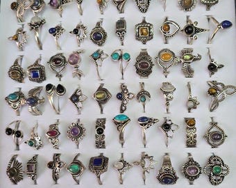 Set of 10 assorted Natural gemstone rings,  wholesale gemstone rings, hippie gemstone ring, mystery rings grab bag , gifts for her, Sale