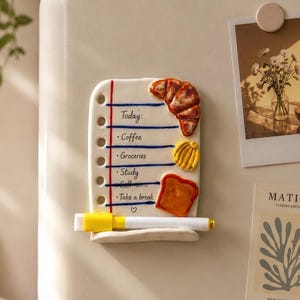Lavagna magnetica in ceramica fatta a mano – Lavagna per promemoria da frigo in ceramica a tema cibo (circa 9 x 12 cm) pennarello incluso
