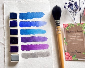 Blues & purple hues - Handmade paint set - Watercolor Palette - Handmade Matte Aquarelle Set