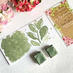 Gothic Olive - olive Handmade Watercolor- Handmade Paint Half Pan-  olive Green natural pigment paint
