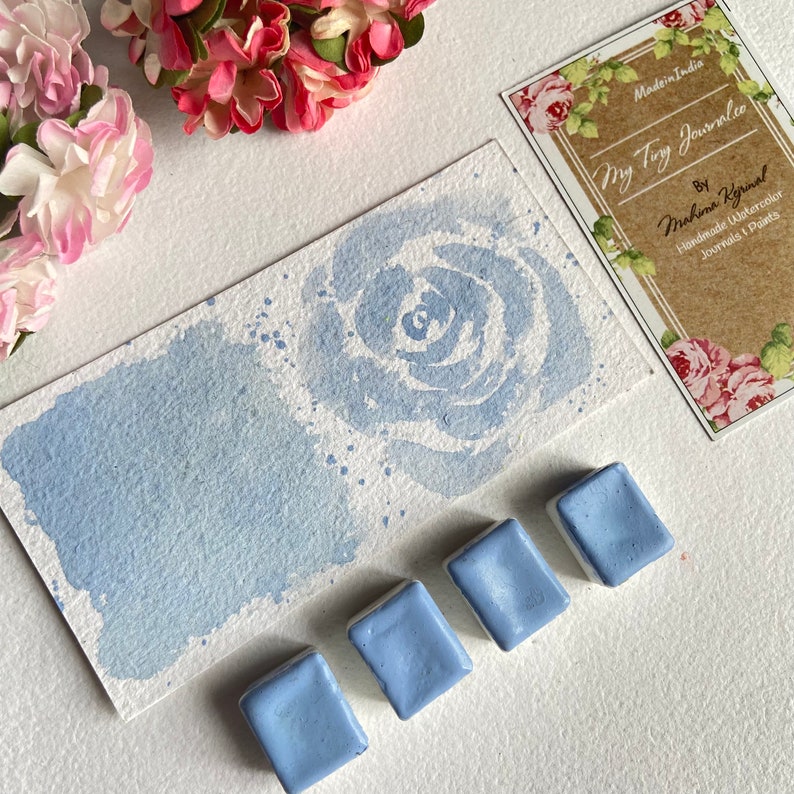 Frozen icy blue Handmade Watercolor Creamy Handmade Paint Half Pan Light Blue Handmade paint watercolor image 2