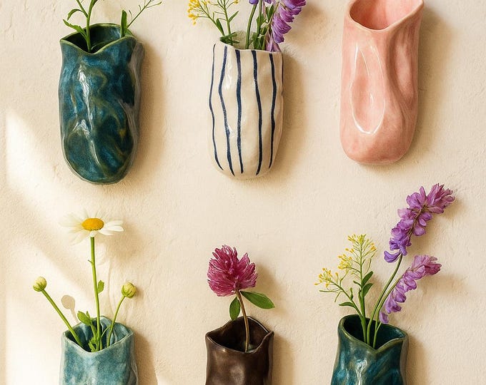 Mystery wobbly Ceramic magnet budvase , flower vase fridge magnet , Party favors - 8-9 x 2.5 cm width, unique pottery gifts