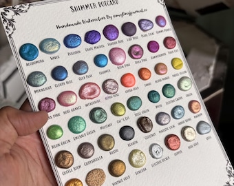 48 kart Shimmer Mica Dot Paint – ręcznie robione metaliczne akwarele, 48 próbek farb Mica –