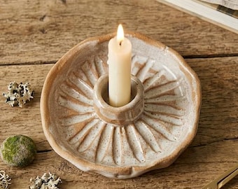 Rustic handmade ceramic candle holder 11 cm diameter, handmade pottery